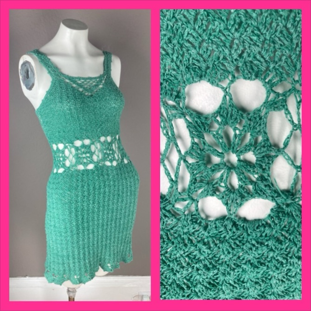 Green Crocheted Dress - XS